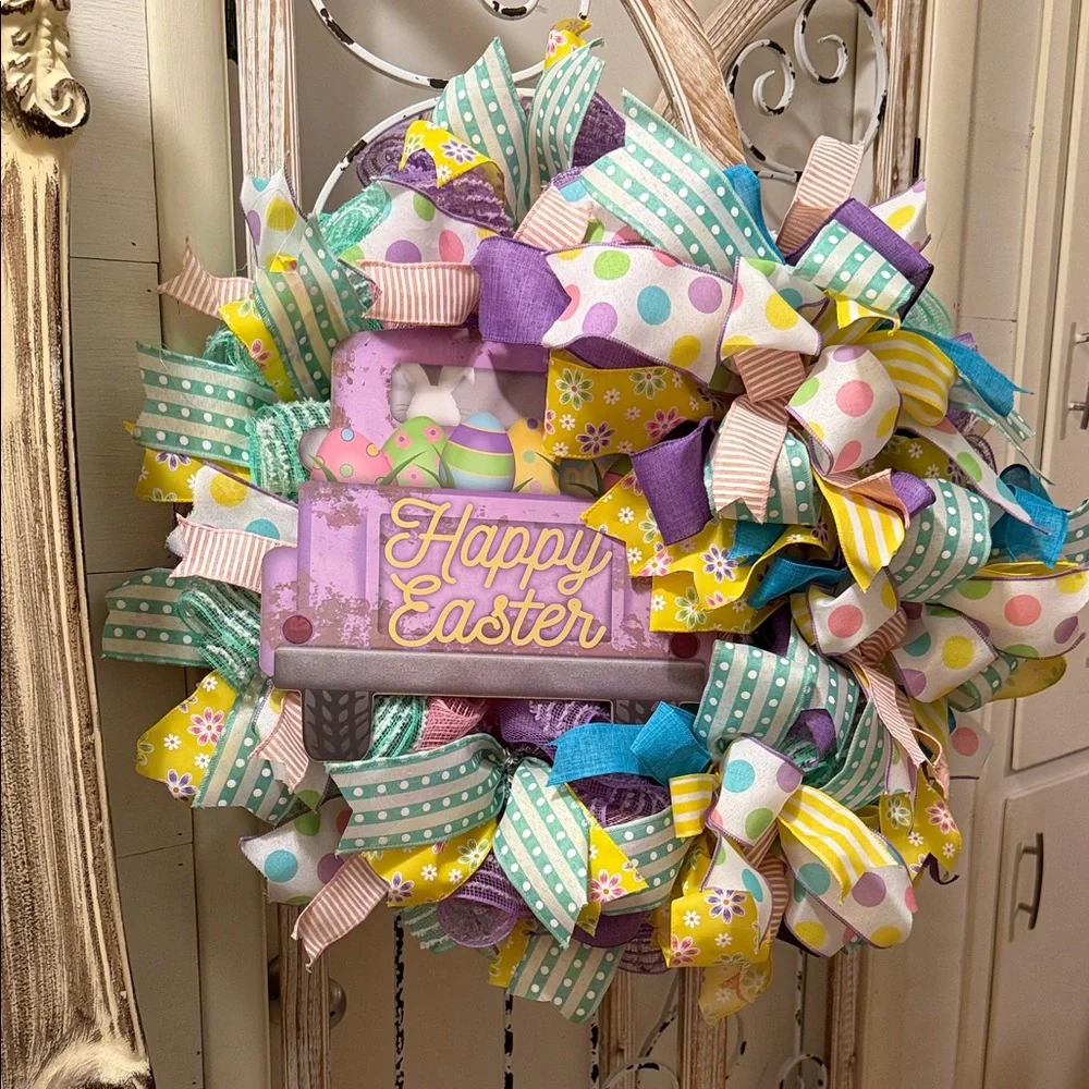 Easter Polka Dot Ribbon Wreath